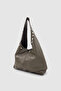 Stula Large Volume Magnetic Staple Detailed Hobo Shoulder Bag Khaki - 3