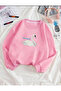 Women's Pink Swan Printed Crew Neck Oversized Sweatshirt
