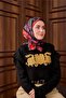 وشاح حرير تويلي أسود-زمردي بنمط مرجاني 90x90