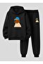 Hooded Sweatshirt - Tracksuit Set Children's Set with Glasses Golden Printed 3 Thread Raised Letters