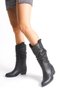 Black Leather Women's Boots Western Cowboy Pleated Non-Slip Sole Thick Heeled Dina - 5