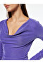 قصة ضيقة تي شيرت بأكمام طويلة وياقة ديجاجي لامعة - 5