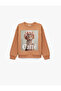 Cotton Long Sleeve Crew Neck Cat Printed Fleece-Lined Sweatshirt