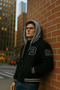 Men's Fur-Lined Hooded Black Denim College Coat - 4