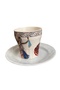 Signed Hand-Painted Porcelain Coffee Cup and Saucer with a Kazak Girl and Pomegranate Image - 3