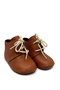 100% Leather Laced Tan Color Baby Shoes First Step Baby Booties - 2