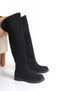 Women's Boots Black Suede Riding Boots Over-The-Knee Stoned Non-Slip Sole Zippered Kety - 3
