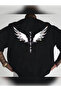 Unisex Oversized Wings Printed Crew Neck Short Sleeve Black T-Shirt