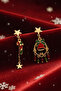 Christmas New Year Dangle Earrings with Candy Bar and Bell Figure Chain and Star Detail