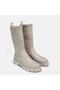 Large Size Women's Beige Genuine Leather Suede Knitting Boots 41-42-43-44-Beige Leather - 2