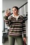 Olive Green Polo Neck Striped Women's Knitwear Sweater - 3