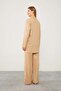 Dark Beige Button Detailed Crew Neck Double Set - 5