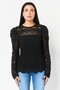 Women Crew Neck Long Sleeve Textured Top, Black