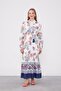 Navy Blue Shirt Collar Waist Rope Detailed Dress