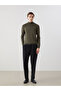Khaki Stand Collar Long Sleeve Men's Knitwear Sweater - 2