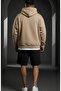 Fleece-Lined Sweatpants Shorts Set Printed Oversized Hooded Sweatshirt Thick 3 Yarn - 2