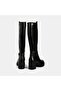Women's Black Thick Heeled Leather Boots - 8
