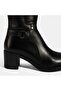 Women's Black Thick Heeled Leather Boots - 6