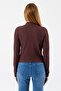 Women's Mock Neck Long Sleeve Textured Blouse Brown - 26158 - 4