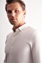 Men's Ecru Long Sleeve Buttoned Collar Textured Cotton Slim Fit Shirt 1004255267 - 4