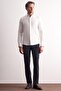 Men's Ecru Long Sleeve Buttoned Collar Textured Cotton Slim Fit Shirt 1004255267 - 2