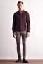 Men's Burgundy Long Sleeve Buttoned Collar Textured Cotton Slim Fit Shirt 1004255267 - 2