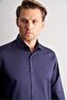 Navy Blue Half Italian Collar Satin Long Sleeve S Slim Fit 100% Cotton Shirt 1004255188 - 4