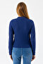 Women's Mock Neck Long Sleeve Textured Blouse Navy Blue - 26158 - 4
