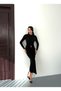 Women's Balvi̇n Crew Neck Long Dress with Belt and Gold Accessories, Bodycon Fit