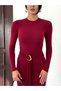 Women's Balvi̇n Crew Neck Long Dress with Belt and Gold Accessories, Bodycon Fit - 3