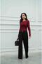 Burgundy chest detailed long sleeve lace blouse - 4