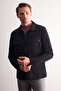 Black Polo Neck Plain Slitless Flexible Casual Coat 1007255150 - 3