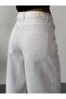 Women's White Denim Fabric Skater Fit High-Waist Trousers - 3