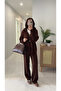 Millas Brown Zippered Knitted Trouser Set