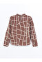 Stand Collar Patterned Oversize Women's Blouse - 6
