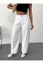 Women's White Denim Fabric Skater Fit High-Waist Trousers - 2