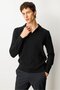 Men's Polo Neck Straw Knit Baklava Yürütmeli Wool Sweater Black