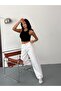 Women's White Denim Fabric Skater Fit High-Waist Trousers - 4