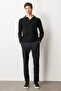 Men's Polo Neck Straw Knit Baklava Yürütmeli Wool Sweater Black - 5