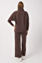 Women's Thessaloniki Fabric Oversized Comfortable Fit Turtleneck Bat Sleeve Detailed Top and Bottom Set - 3