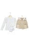 Beige Lace Knitwear Girl's Jacket Skirt Set 1028 - 3
