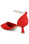 Women Lace Kitten Heel Sandals in Red - 3