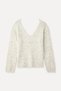 Women's Ecru Textured V-Neck Loose Fit Sweater - 5