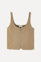 Women's Beige Color Fitted U-Neck Zippered Sleeveless Blouse - 4