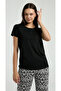 Women, Black, Premium, Crew Neck, Half Placket Button Short Sleeve 2-Piece Set/Home Wear/Pajama Set - 3