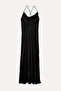 Women's Black Degaje Collar Backless Satin Long Dress - 6