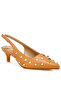 Women Stud Embellished Kitten Heels in Tan