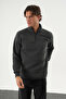 Men's Regular Fit Half Zipper Three Thread Sh Fleece-Lined Basic Sweatshirt
