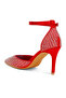 Women Pearls & Sequins Embellished Stiletto Sandals in Red - 3
