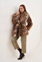 Midi Length Long Fur Belted Leopard Shawl Collar Coat - 6